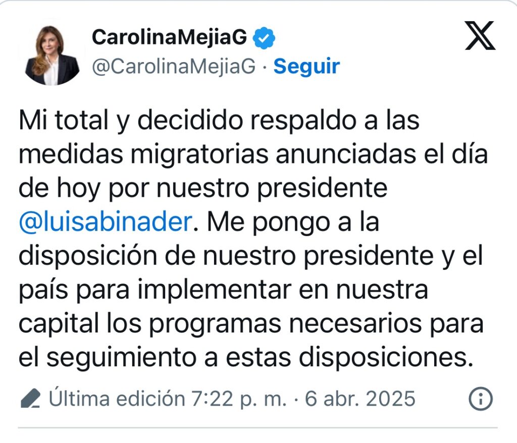Carolina Mejía ofrece colaboración para la implementación de medidas migratorias anunciadas por el presidente Abinader 1 img 8906 1