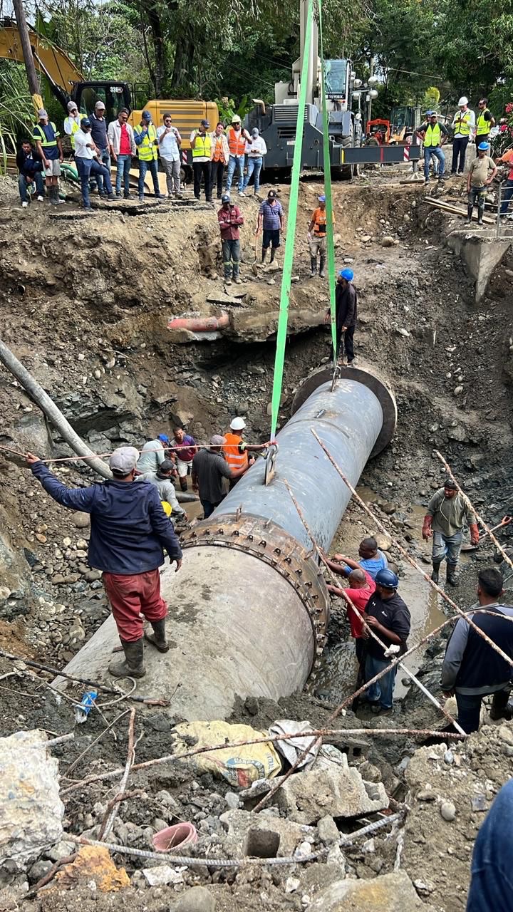 Coraasan e INAPA avanzan en solución definitiva de avería del tubo que abastece de agua a Santiago y Moca