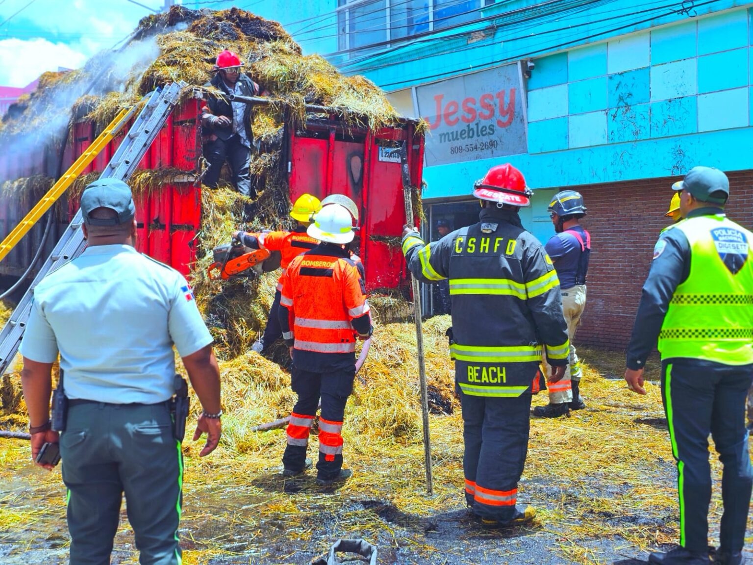Camión de alimentos para animales provocaría incendio en Jessy Mueblería en Higüey